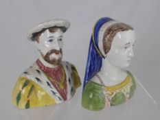 Two French Faience busts depicting Francois I and Claude Reg.(2)