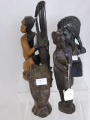 Miscellaneous African Tribal Carvings including a face mask, a bust of a woman, drum stick and