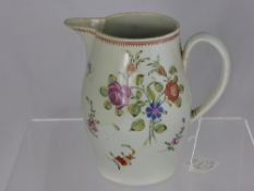 18th Century Liverpool Cream Ware Jug, hand painted with floral sprays, red loop lined border to