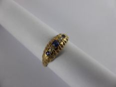 Lady`s 18 ct Gold Diamond and Sapphire Ring, size O, approx 1.9 gms