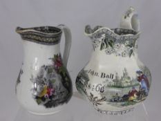 A Banquet 19th century Porcelain Jug with transfer depicting Oriental trade scene, the jug reads `