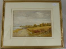 Watercolour depicting a rural scene with fishermen by a lake, signed Thomas Pyne 1902, framed and