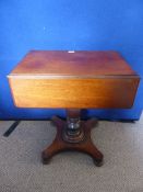 Victorian mahogany drop leaf occasional table fitted with a single drawer on a bulbous centre