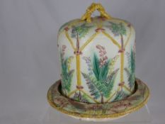Antique English Majolica Cheese Dome with rope decoration and ferns and flowers to the lid with a
