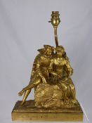 Pair of French gilded lamp bases, each being in the form of two lovers, approx. 27 x 9 x 41 cms.