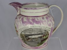 A large Sunderland Lustre Ale Jug, circa 18th century, the jug commemorating the Cast Iron Bridge