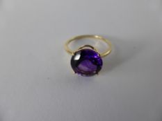 Lady`s 9ct Rose Gold and Amethyst colour Solitaire Ring, Size P, approx 2.5 gms