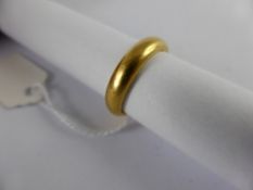 Lady`s 22ct Yellow Gold Wedding Band, Size J, approx 7.6gms.