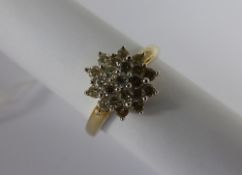 Lady`s 9ct Yellow Gold Diamond Cluster Ring, 21 diamonds x 2.5 pts each, total weight 52.5 pts,