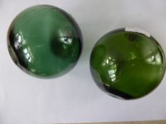Pair of vintage green glass fishing net floats (2)