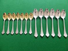 Czechoslovakian Solid Silver Gilded Teaspoons, the spoons stamped 800, m.m FB approx 110 gms dated