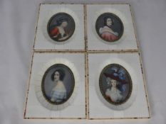 Four miniature portraits depicting English noblewomen incl. Lady Hamilton, Countess Alexandra, Mrs