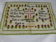 Antique Embroidery circa early 20th century, `In Memory of Earl Haig` dated 1928, possibly for a