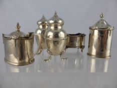 A Solid Silver Cruet Set, Sheffield hallmark, maker`s mark Walker & Hall, including Pepper, Salt (