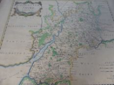 A hand coloured map of Glocester Shire by Robt. Morden sold by Abel Swale Iwnfham & John Churchill,