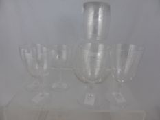 A quantity of Glass including two wine, two sherry and one port glass, the glasses etched with S.