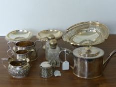 A Miscellaneous Collection of Silver Plate, including a tea pot, milk jug, mustard pot, two bon bon