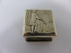 Solid Silver Ring Box, London hallmark, dated 1896/7 the box depicting a man walking his dog, the