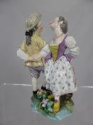 A 19th Century Derby Porcelain Figurine, depicting a couple dancing wearing period costume, factory