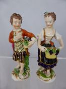 A pair of Early 19th Century Derby Figurines, of flower sellers, factory marks nr 20 to base,