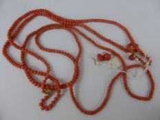 A Lady`s Double Strand Coral Necklace, approx 40 cms together with another single strand Coral