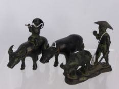 Oriental Figure of a Water Buffalo and a Rice Farmer, foundry mark and makers mark to base,