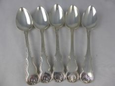 Five Solid Silver `Shell Pattern` Tablespoons, two spoons dated 1815, m.m Solomon Hougham, two