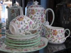 A Part Minton `Haddon Hall` Coffee Set comprising Coffee Pot, Milk Jug, Four Cups, Four Saucers,