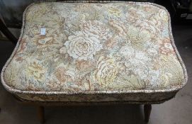 Double Light Oak Foot Stool Cushion, covered in floral patterned material, 71 x 54 x 37 cms.