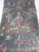 Two Hand Painted Panels depicting the Buddha, one panel is signed to both sides Tang Ka, approx 54