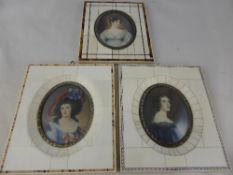 Three miniature portraits depicting English noblewomen incl. Lady Sheffield, Lady Grosvenor and