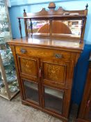 Edwardian Glass Fronted Rosewood Cabinet, galleried shelf to top, decorated with shell inlay, the