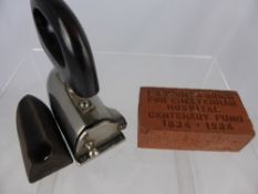Miniature Antique Flat Iron, the iron with cast iron heating weights together with a red brick