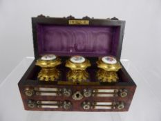 19th Century Mother of Pearl and Burr Walnut Perfume Box, the silk and velvet lined box fitted with