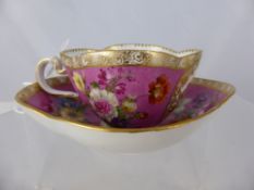 King Augustus II Tea Cup and Saucer, hand painted with floral sprays with His Majesty`s Heraldic