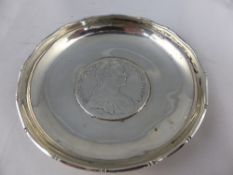 A Sterling Silver Pin Dish, set with silver coin, engraved Wai Kee, approx 65 gms.