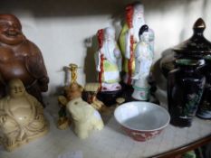 Quantity of Oriental Items, two figures of wise men, resin figure of Buddha 12 cms h, two small