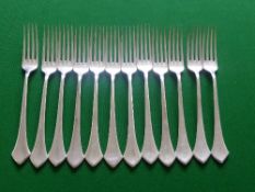 Twelve Czechoslovakian Solid Silver Large Forks, the forks stamped 800, m.m FB approx 880 gms dated