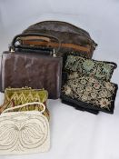 Quantity of Vintage Handbags, including beaded evening bags and one Louis Vuitton day bag.