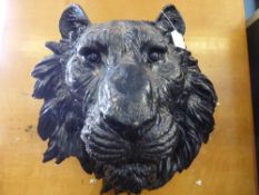 A Decorative Wall Mount Composite Figure of a Lion`s Head.
