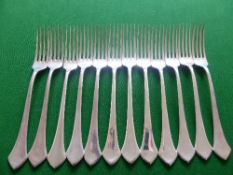 Twelve Czechoslovakian Solid Silver Small Forks, the forks stamped 800, m.m FB approx 560 gms dated