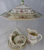 A Part Copeland Spode `Eden Pattern` Service comprising two Lidded Tureens, Sauce Jug, Meat