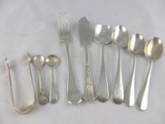 Quantity of Solid Silver including three teaspoons, butter knife, fork, two salt spoons and sugar