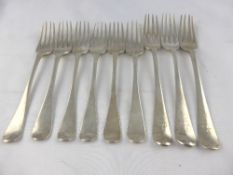 Three Solid Silver Large Georgian Table Forks, London hallmark, together with six smaller forks of