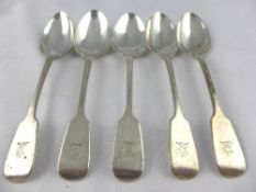 Five Solid Silver Victorian Rat Tail Serving Spoons, Dublin hallmark, m.m Chris Cummins, dated