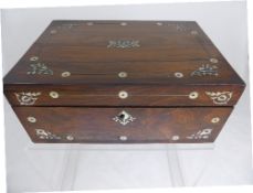 Rosewood and Mother of Pearl Sewing Box, the silk lined interior fitted with plenty of sewing