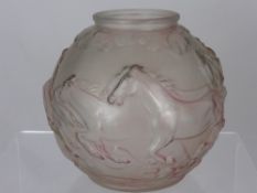 Art Nouveau Style Glass Vase, depicting horses in full gallop 20 cms high.