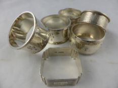 Six Solid Silver Napkin Rings, various hallmarks, approx 155 gms