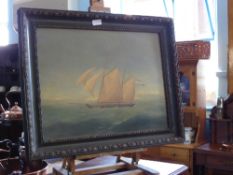 J van de Berg, Marine Oil on Board, depicting a Clipper in full sail. Signed bottom right, framed,