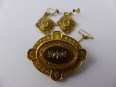 A lady`s Edwardian 9 ct yellow gold and diamond mourning brooch together with a pair of matching